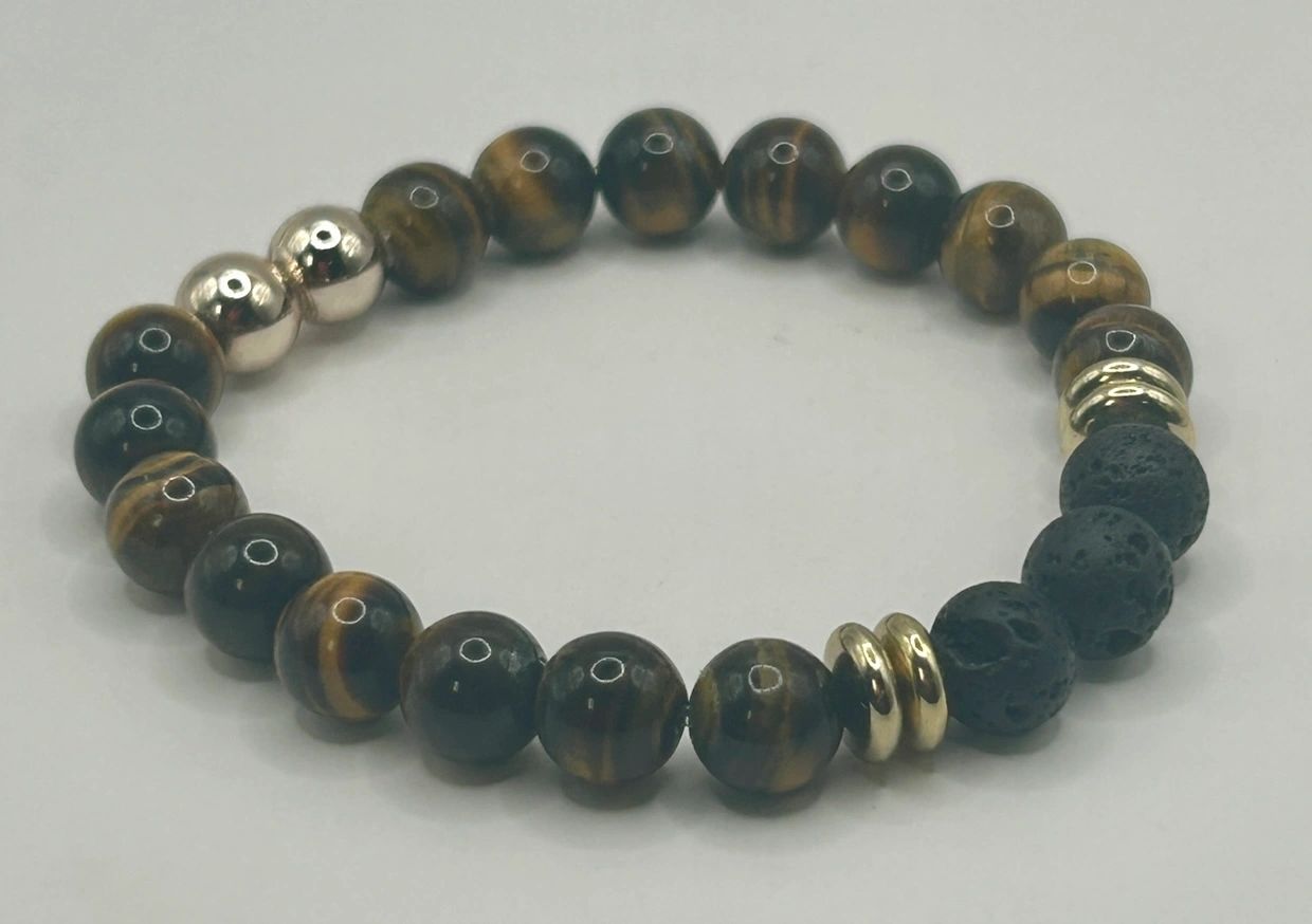 Black Lava | Larvikite | Tiger's Eye Bracelet